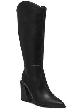 99$ Wild Pair Faux Leather Knee-High Stacked-Heel Boots Women's Size 9 Black